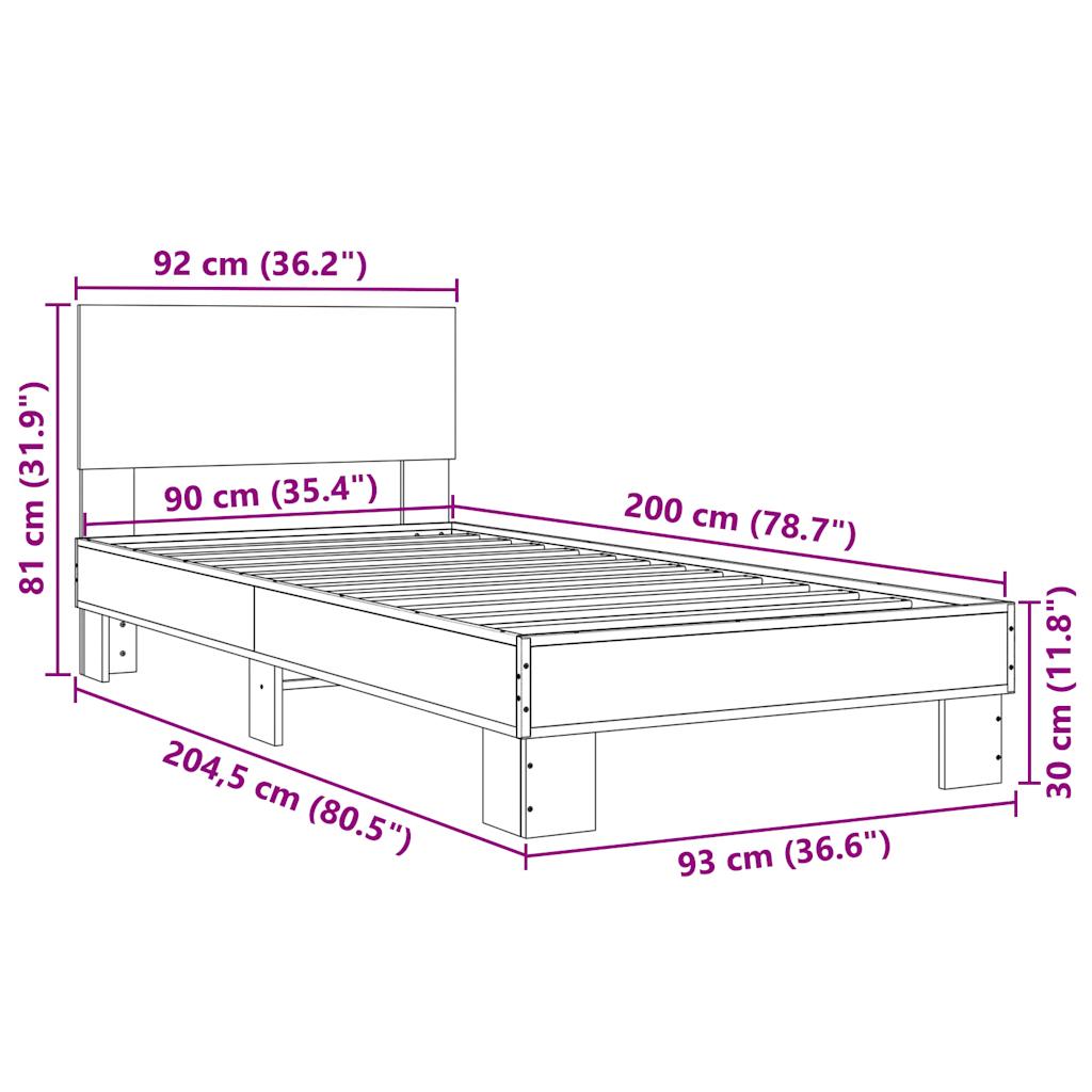 Bettgestell ohne Matratze Räuchereiche 90x200 cm