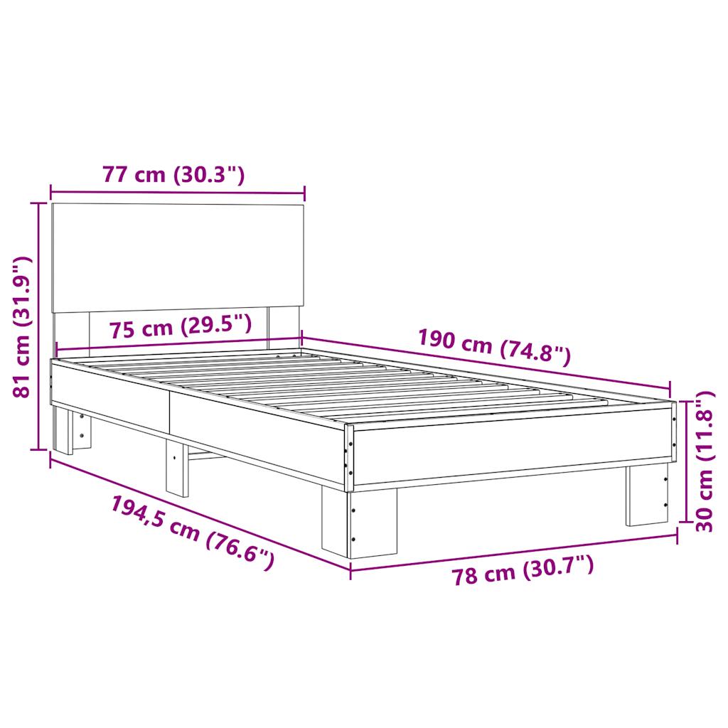 Cadre de lit sans matelas chêne fumé 75x190 cm