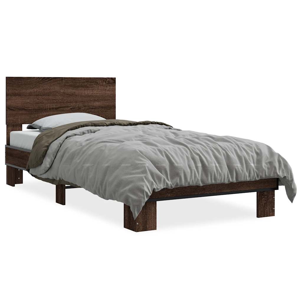 Bed frame without mattress brown oak 75x190 cm