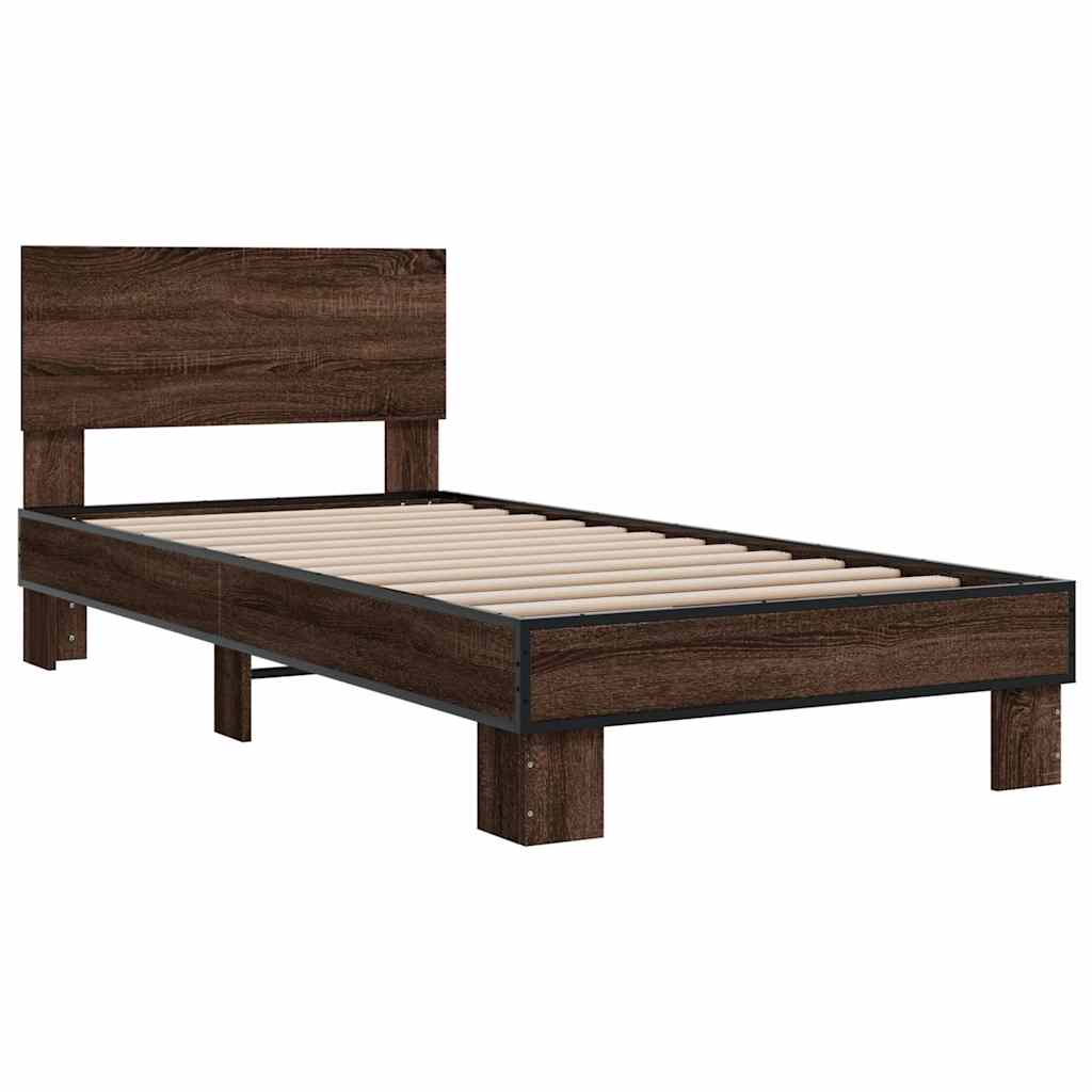 Bed frame without mattress brown oak 75x190 cm