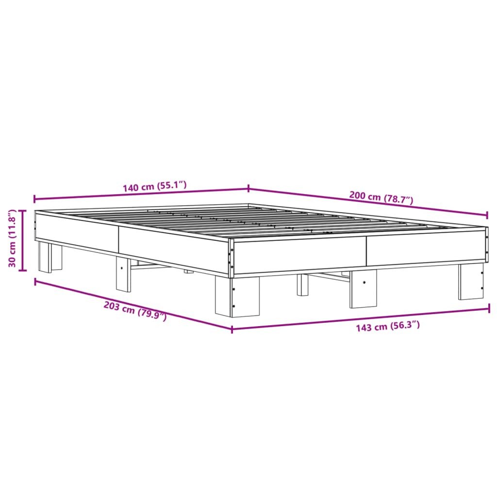 Cadre de lit sans matelas chêne fumé 140x200 cm