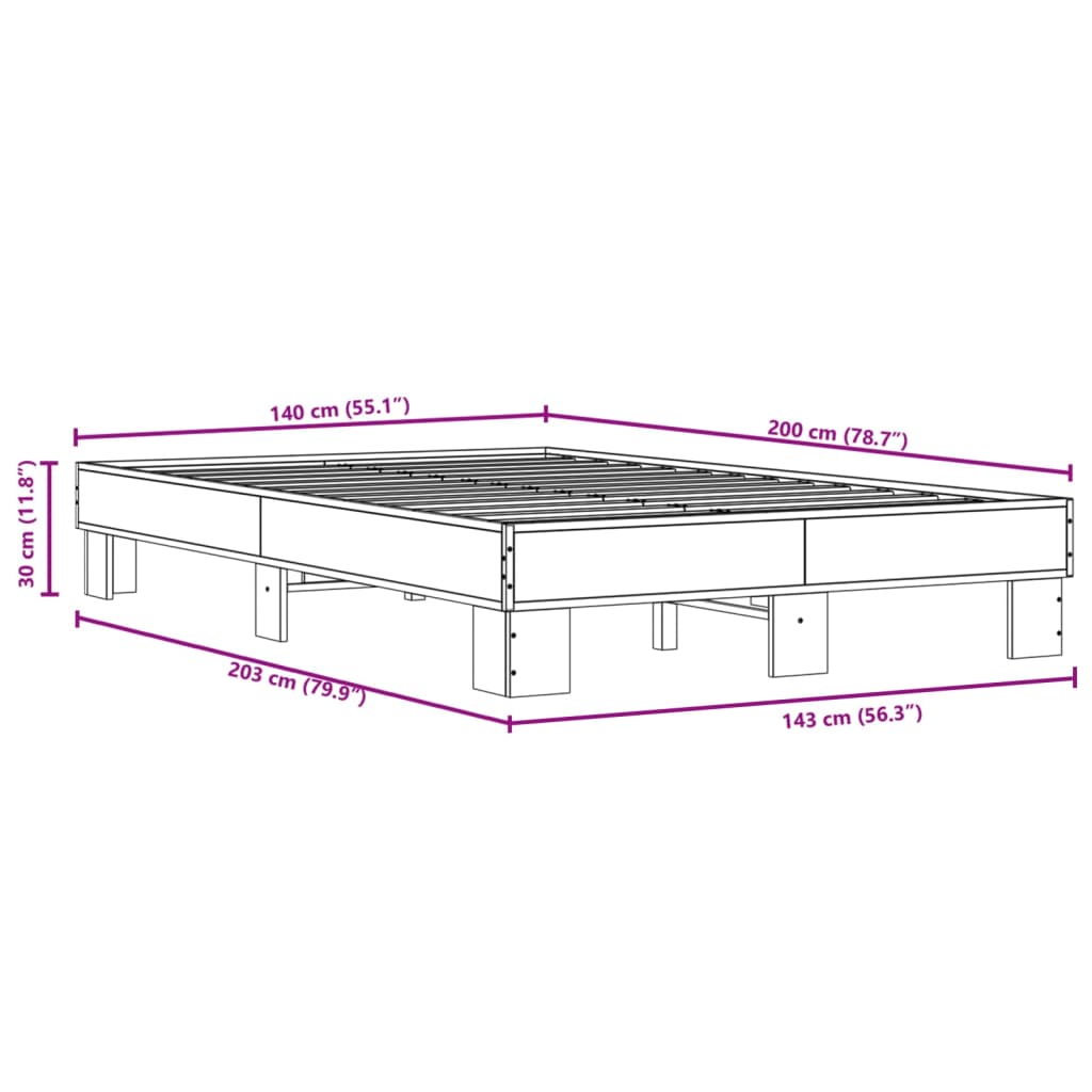 Bettgestell ohne Matratze, braune Eiche, 140 x 200 cm