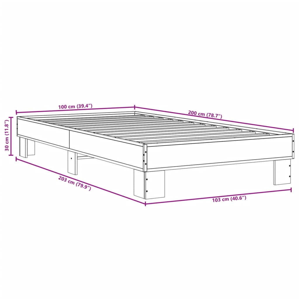 Bettgestell ohne Matratze Sonomagrau 100x200 cm