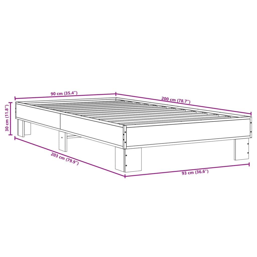 Cadre de lit sans matelas sonoma gris 90x200 cm