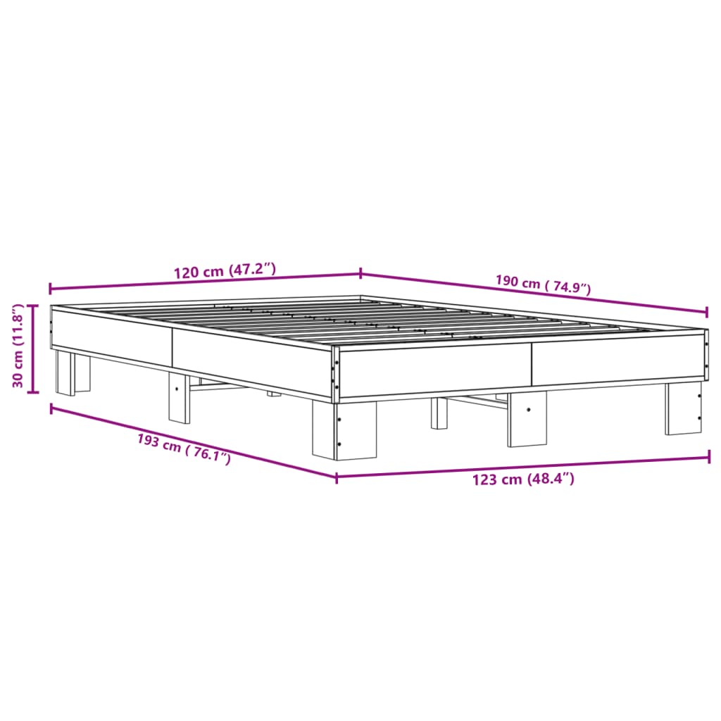 Bettgestell ohne Matratze Sonomagrau 120x190 cm