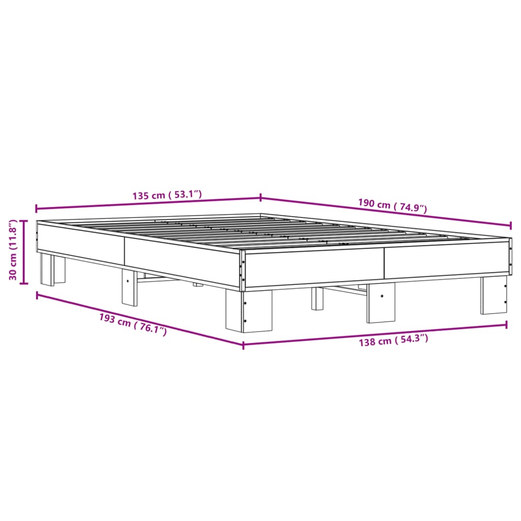 Cadre de lit sans matelas noir 135x190 cm