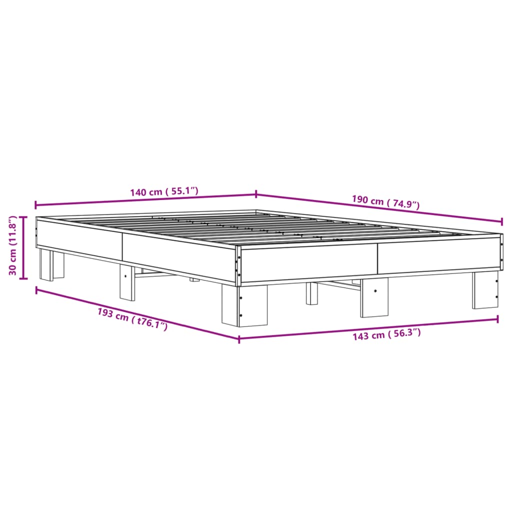 Bed frame without mattress brown oak 140x190 cm