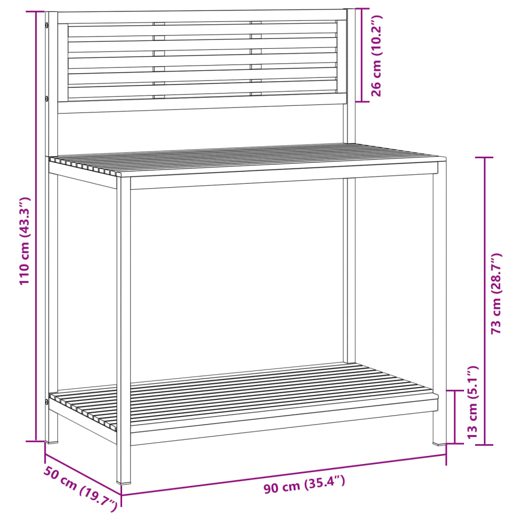 Table de travail de jardin bois d'acacia solide et acier