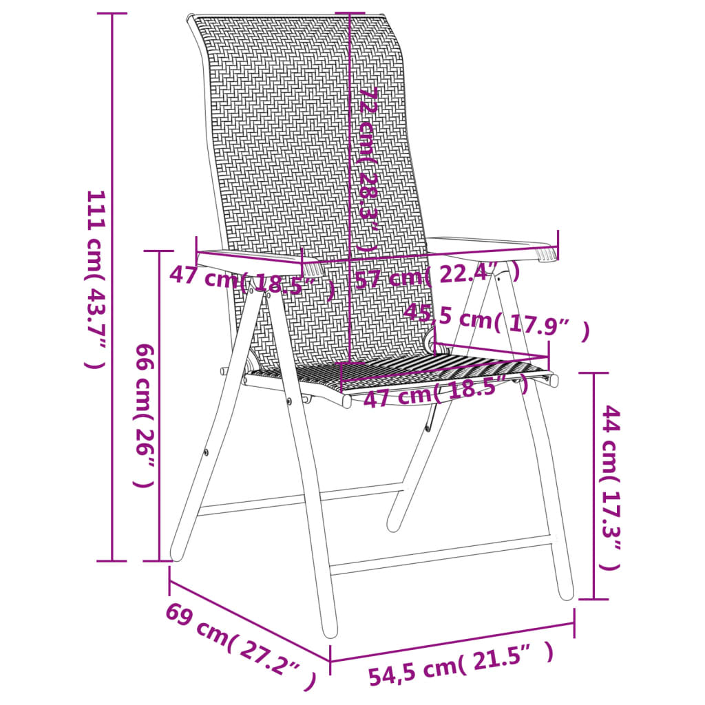 Chaises pliables de jardin lot de 8 marron résine tressée