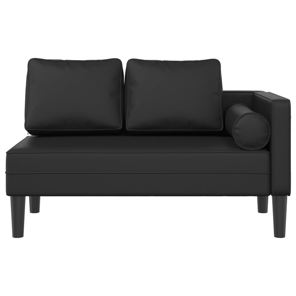 Chaise longue avec coussins noir similicuir