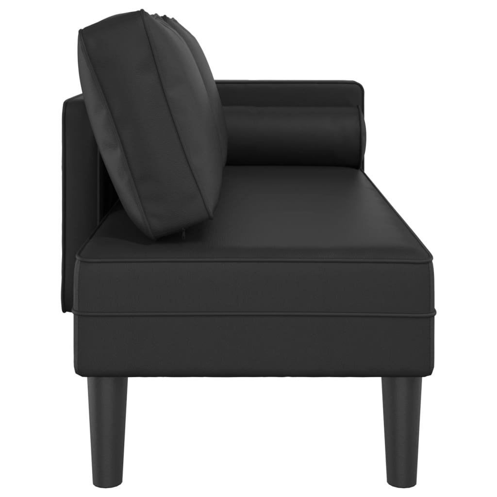 Chaise longue avec coussins noir similicuir