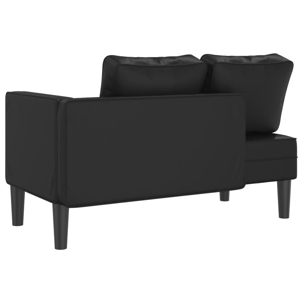 Chaise longue avec coussins noir similicuir