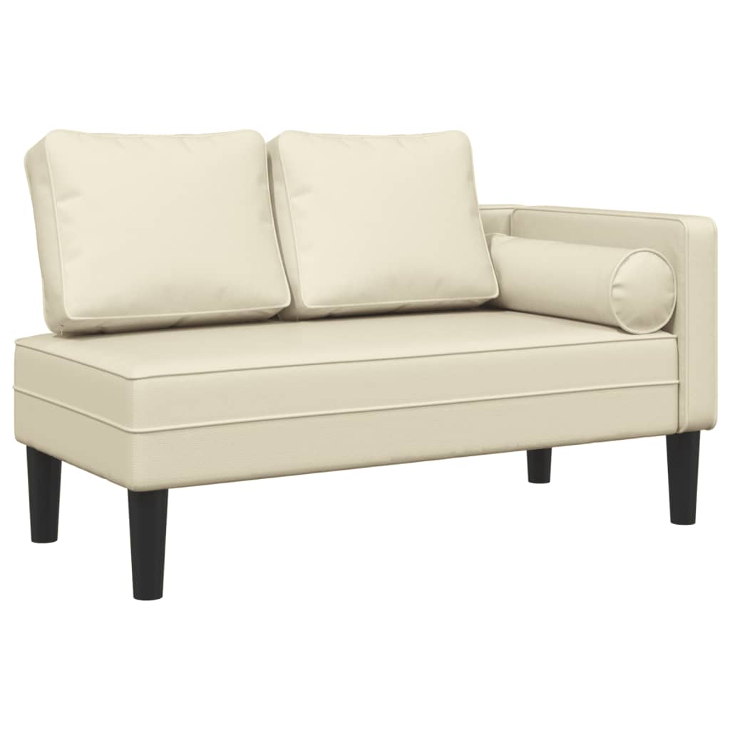 Chaise longue avec coussins crème similicuir