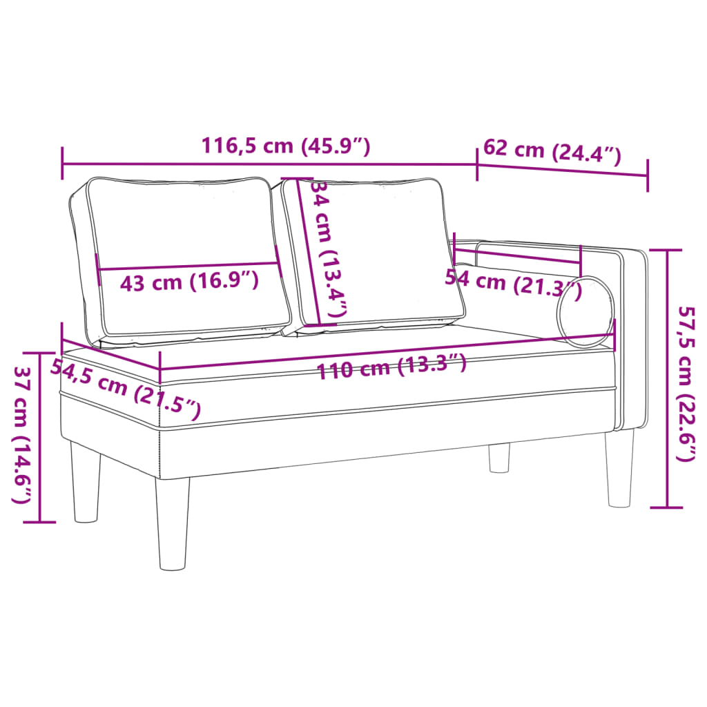 Chaise longue avec coussins marron similicuir