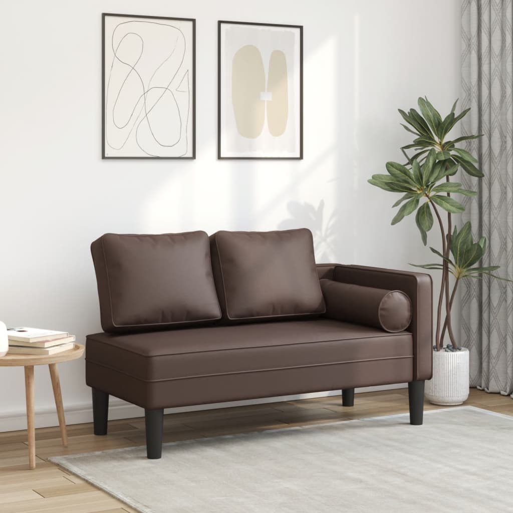 Chaise longue avec coussins marron similicuir