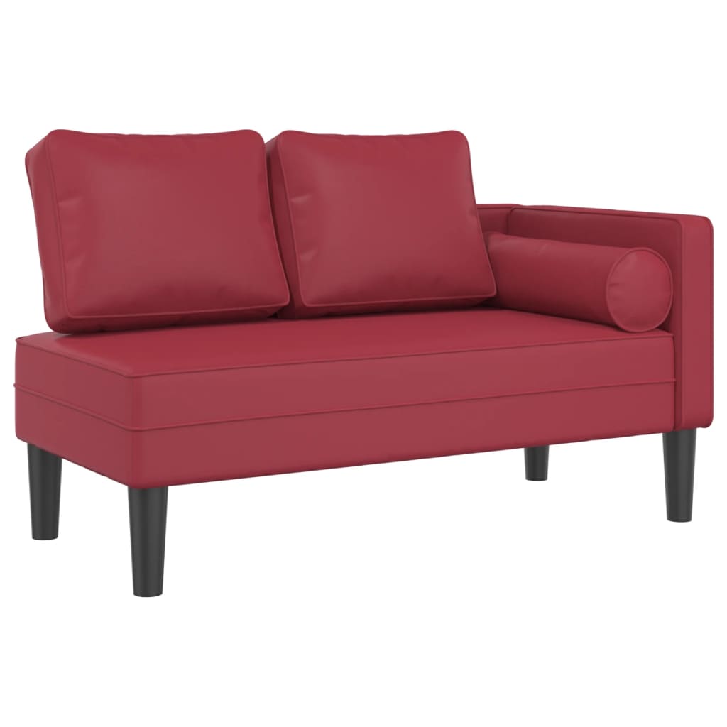 Chaise longue avec coussins rouge bordeaux similicuir