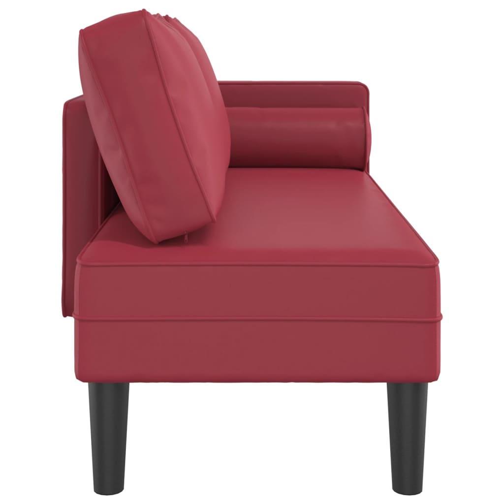 Chaise longue avec coussins rouge bordeaux similicuir