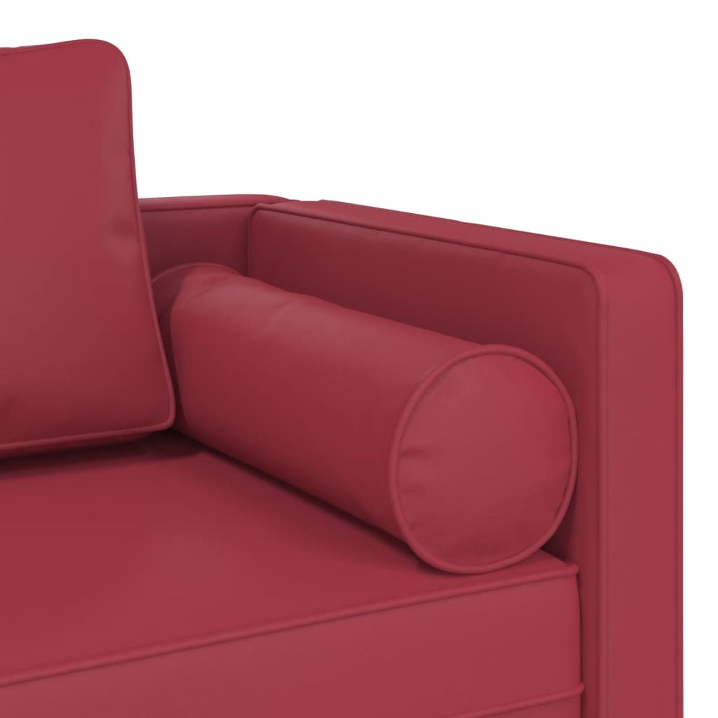 Chaise longue avec coussins rouge bordeaux similicuir