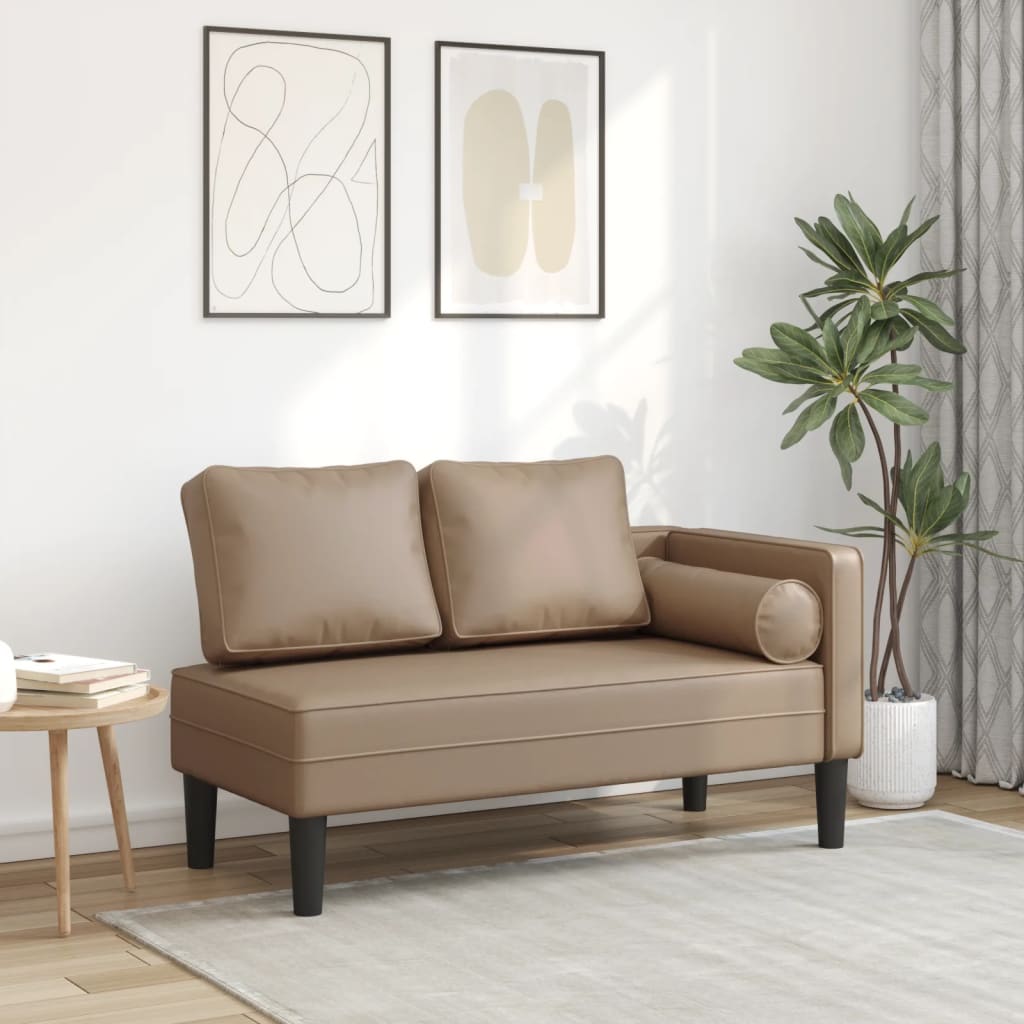 Chaise longue avec coussins cappuccino similicuir