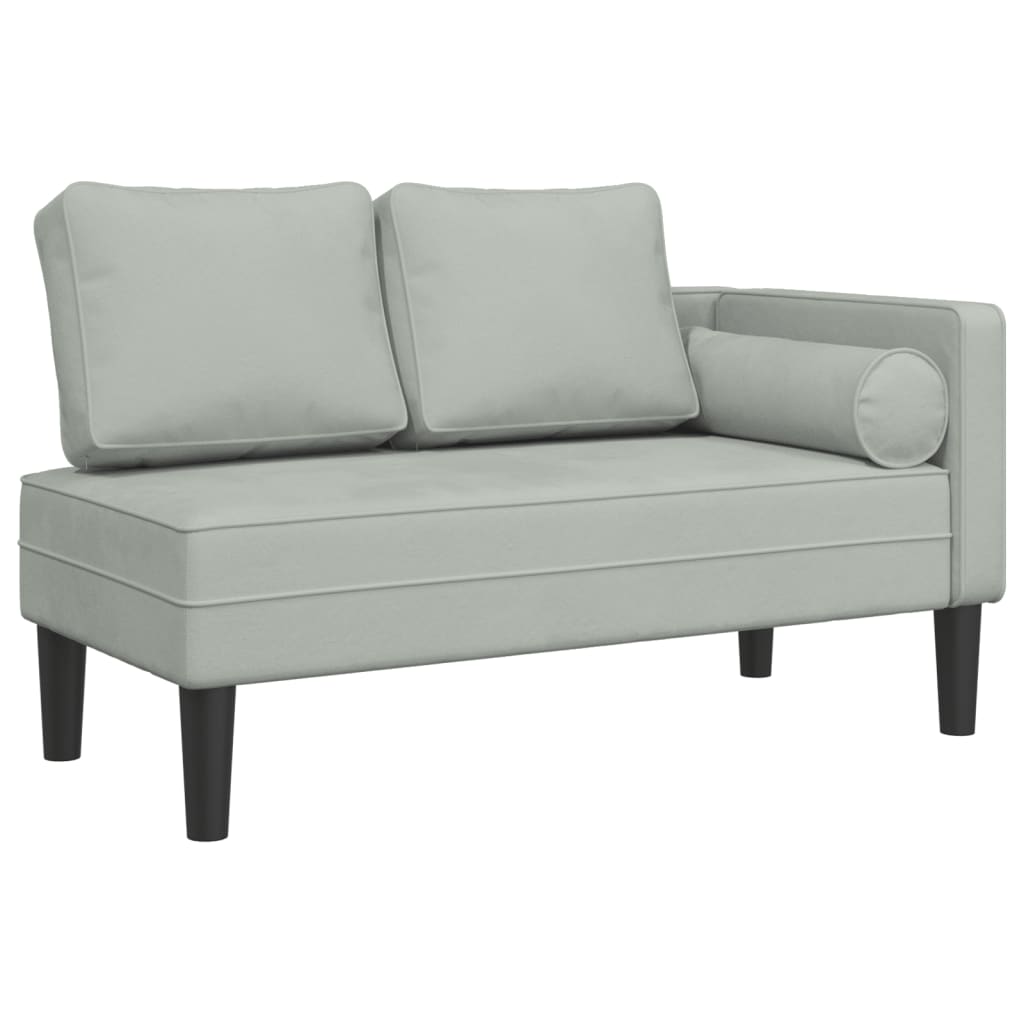 Chaise longue avec coussins gris clair velours