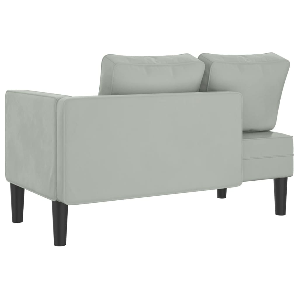 Chaise longue avec coussins gris clair velours