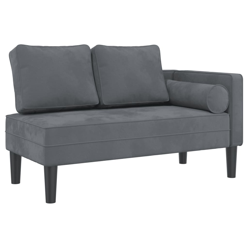 Chaise longue avec coussins gris foncé velours