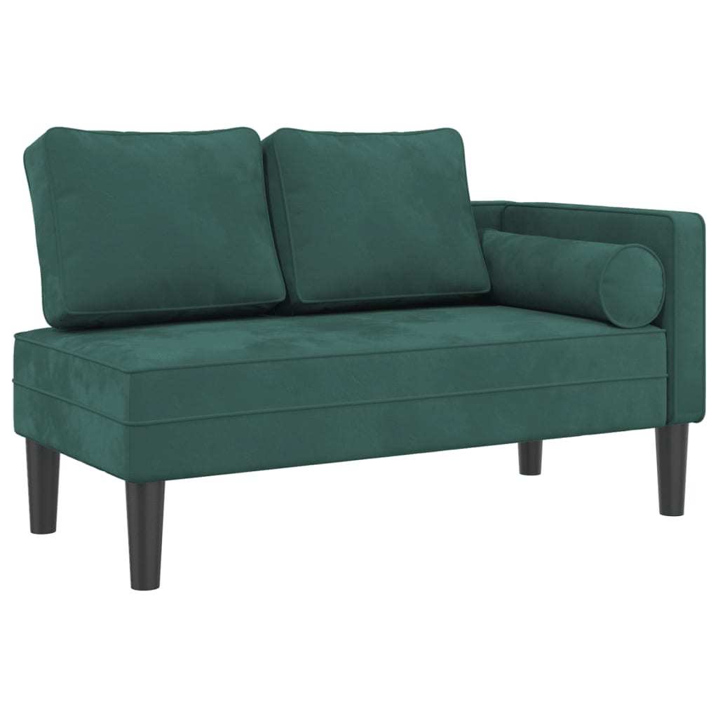 Chaise longue avec coussins vert foncé velours