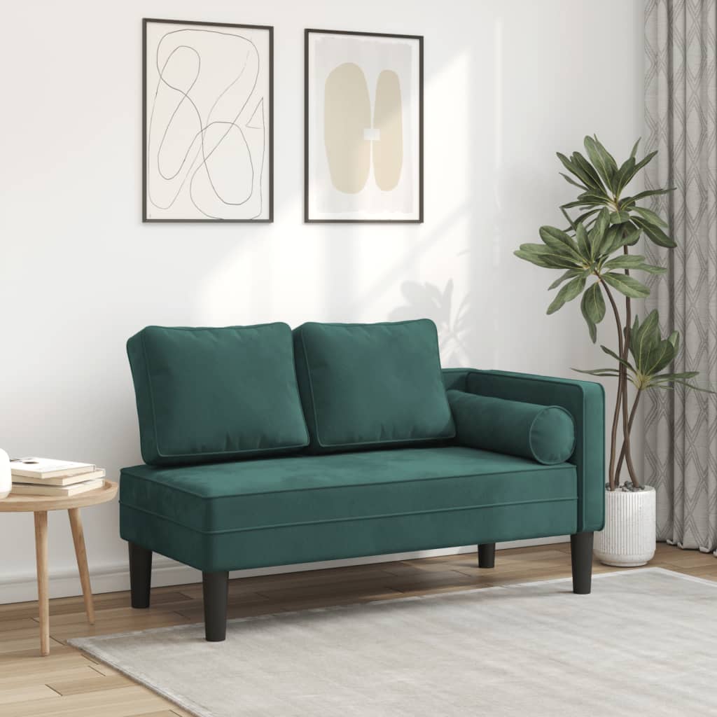 Chaise longue avec coussins vert foncé velours