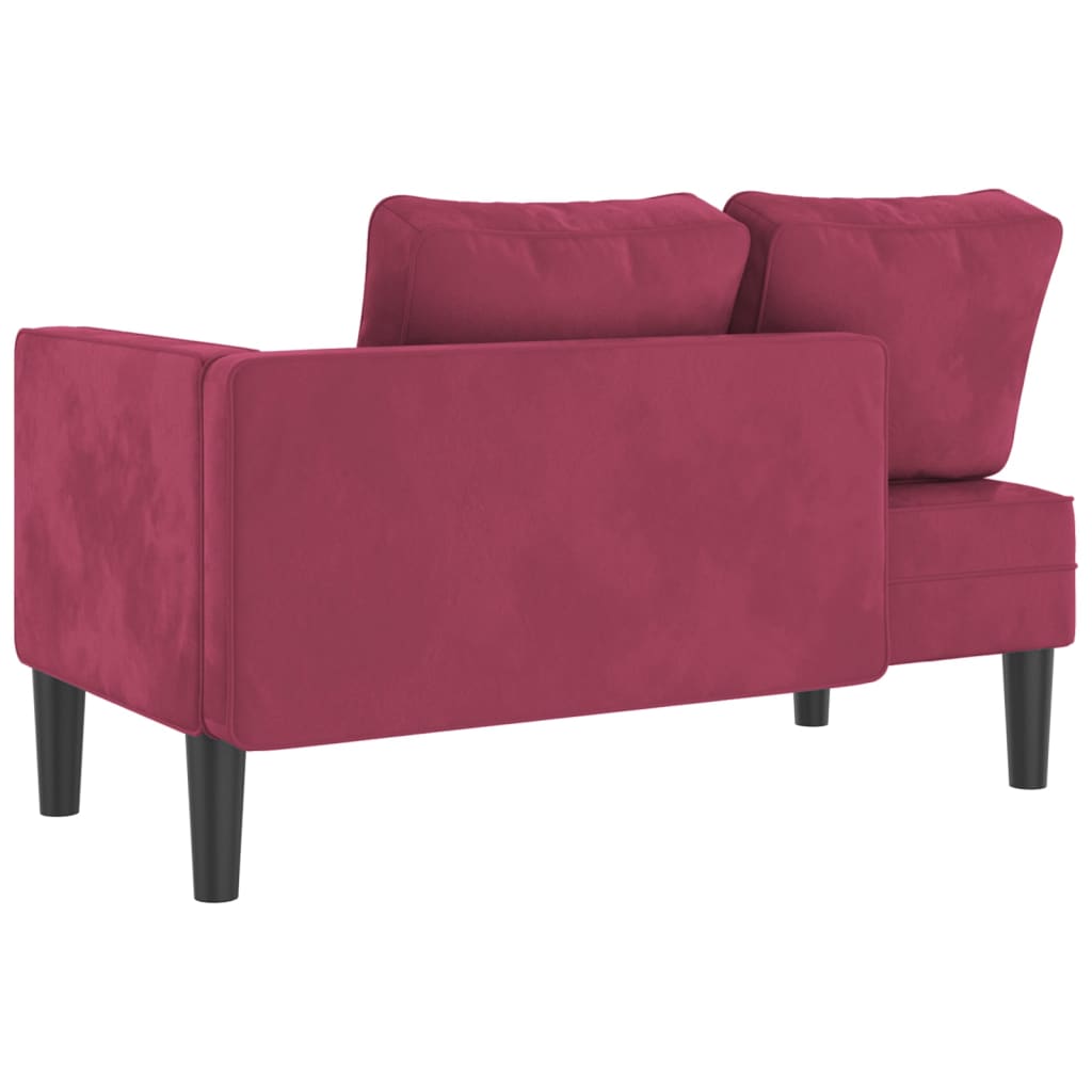 Chaise longue avec coussins rouge bordeaux velours