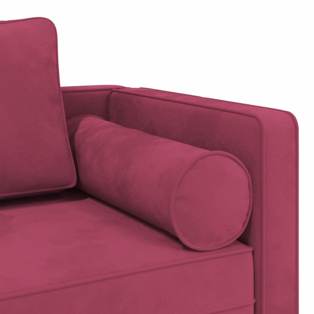 Chaise longue avec coussins rouge bordeaux velours