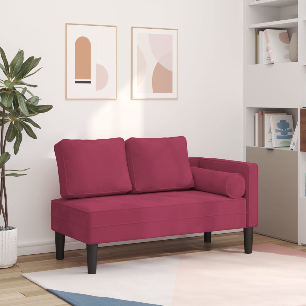 Chaise longue avec coussins rouge bordeaux velours