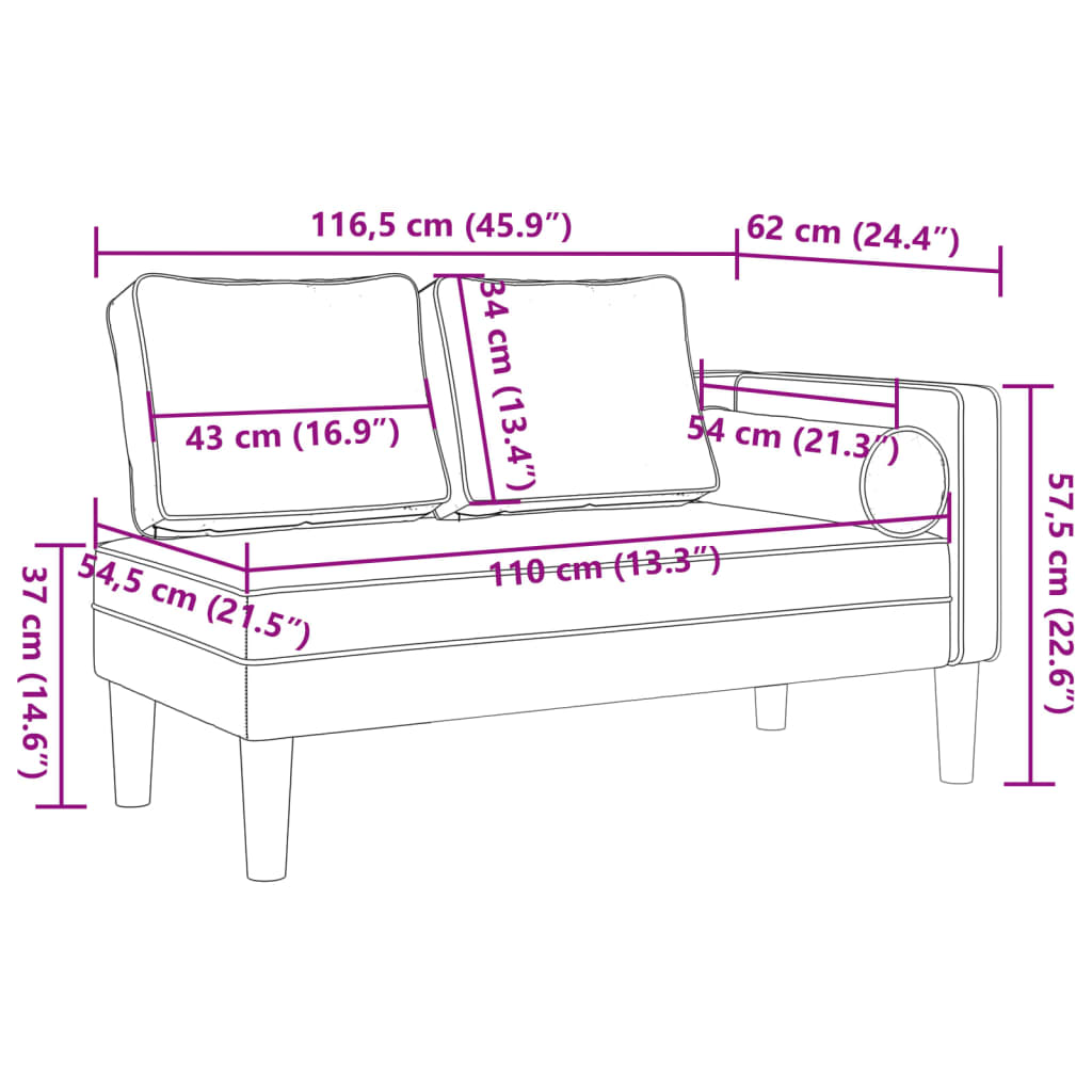 Chaise longue avec coussins jaune velours