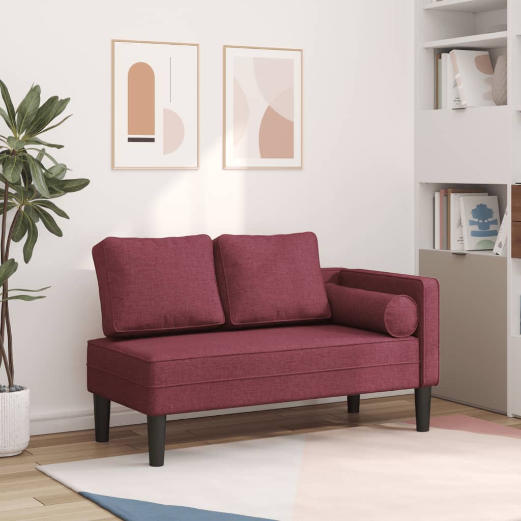 Chaise longue avec coussins rouge bordeaux tissu