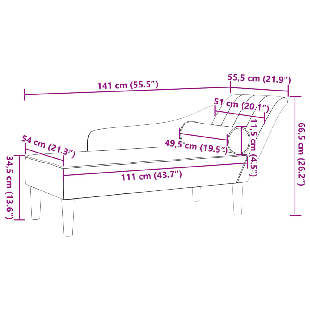 Chaise longue avec coussins bleu velours