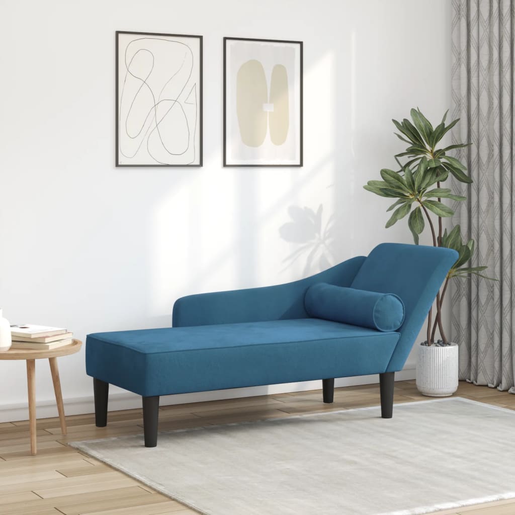 Chaise longue avec coussins bleu velours