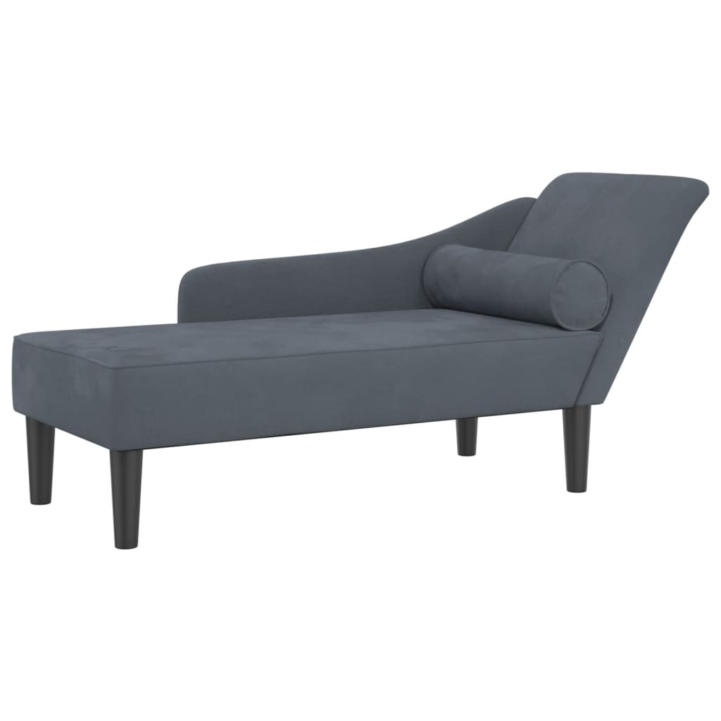 Chaise longue avec coussins gris foncé velours