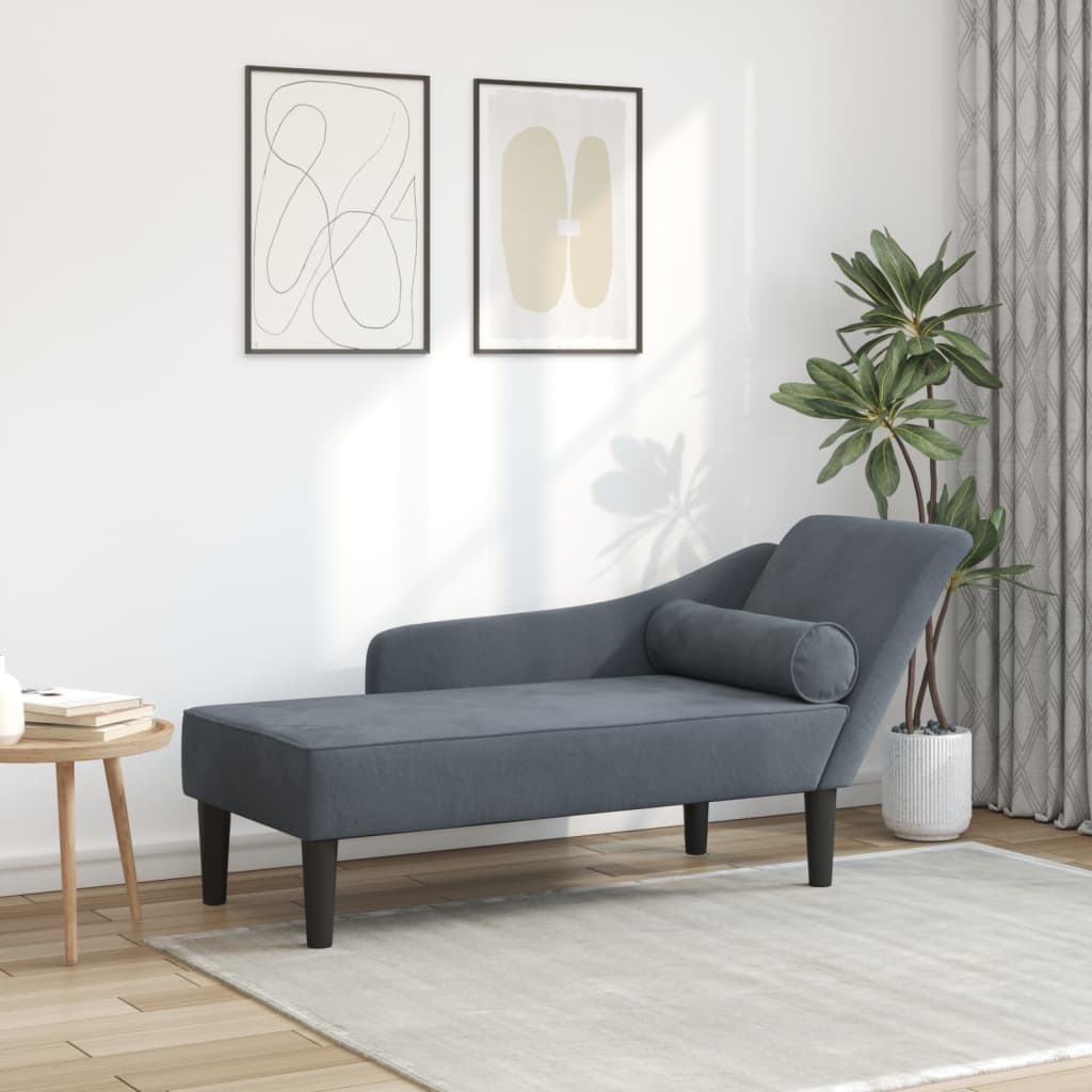 Chaise longue avec coussins gris foncé velours