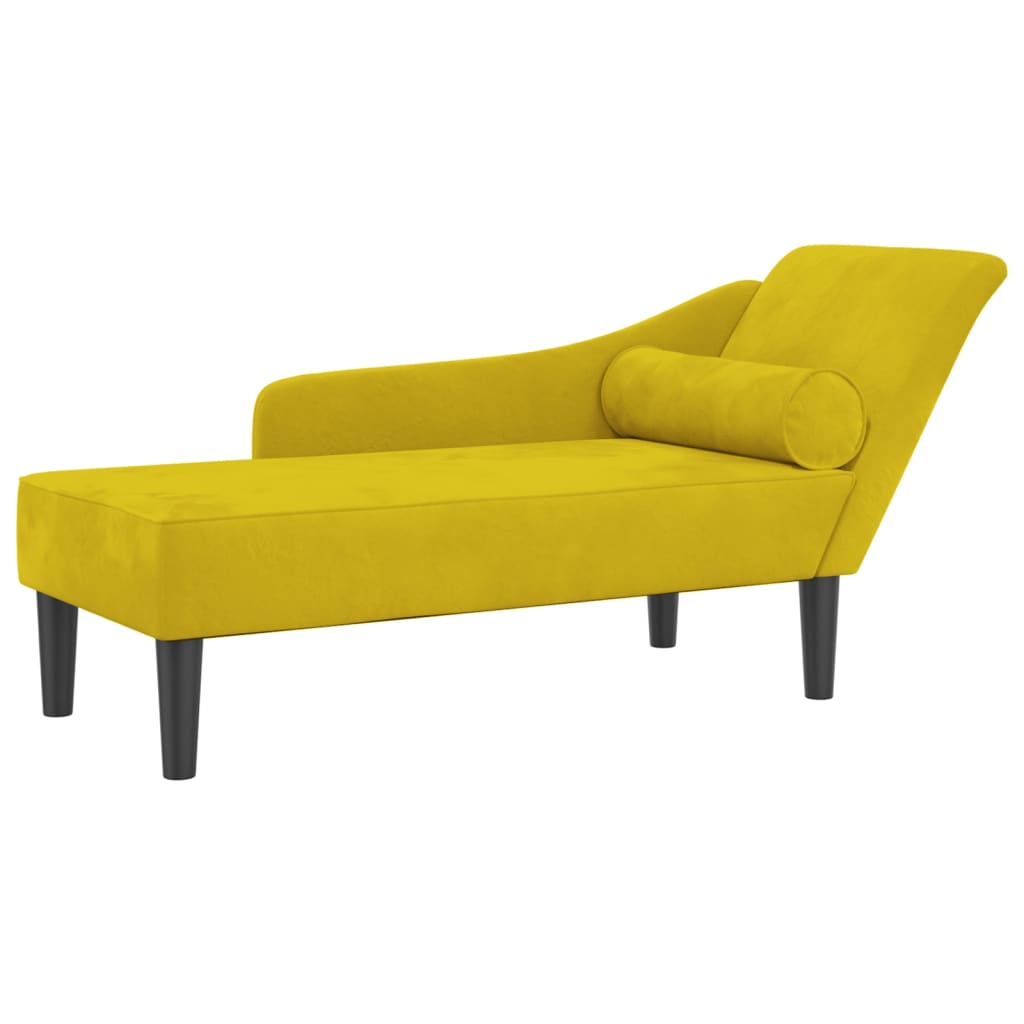 Chaise longue avec coussins jaune velours