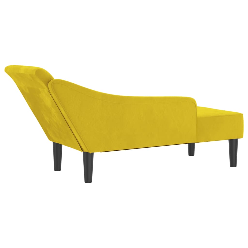 Chaise longue avec coussins jaune velours