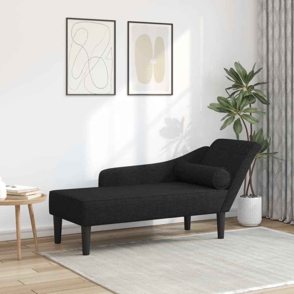 Chaise longue avec coussins noir tissu