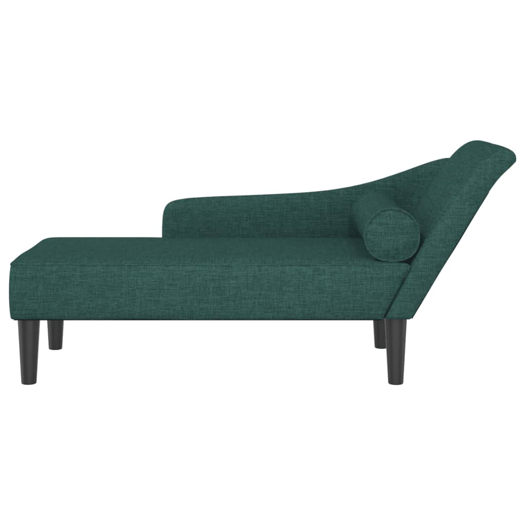 Chaise longue with dark green fabric cushions