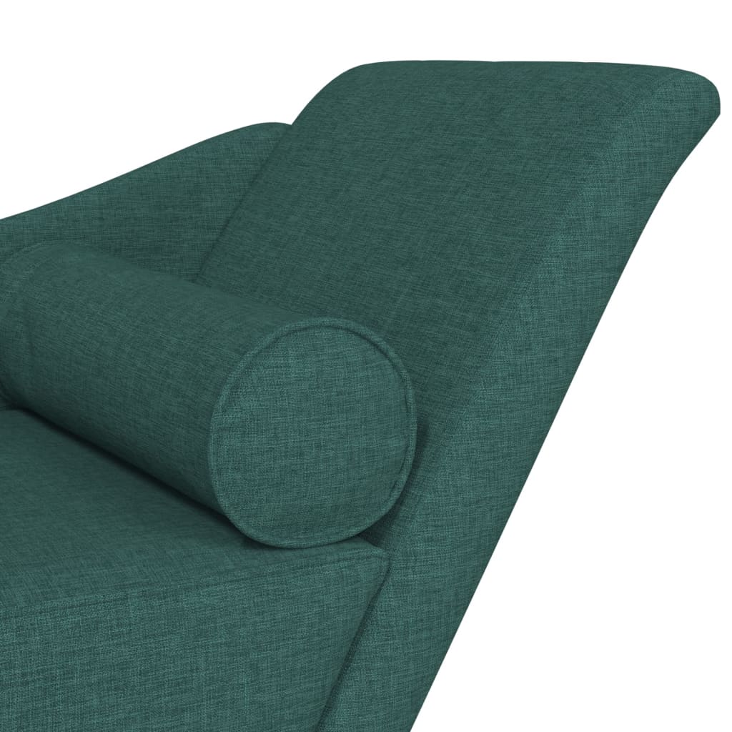 Chaise longue with dark green fabric cushions