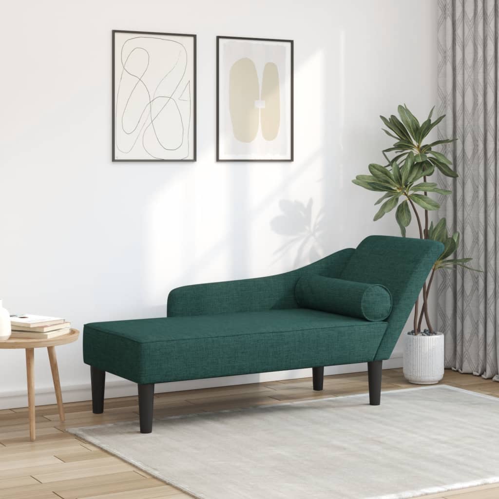 Chaise longue with dark green fabric cushions