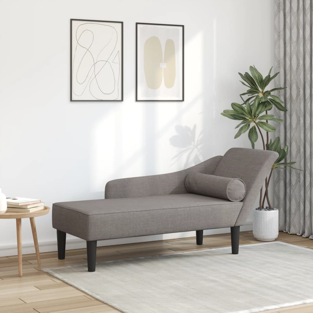 Chaise longue avec coussins taupe tissu