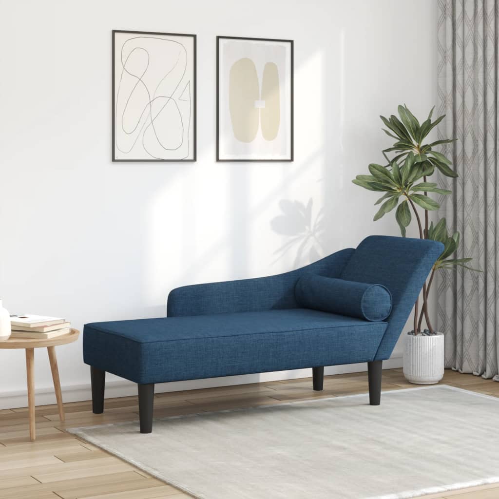 Chaise longue with blue fabric cushions