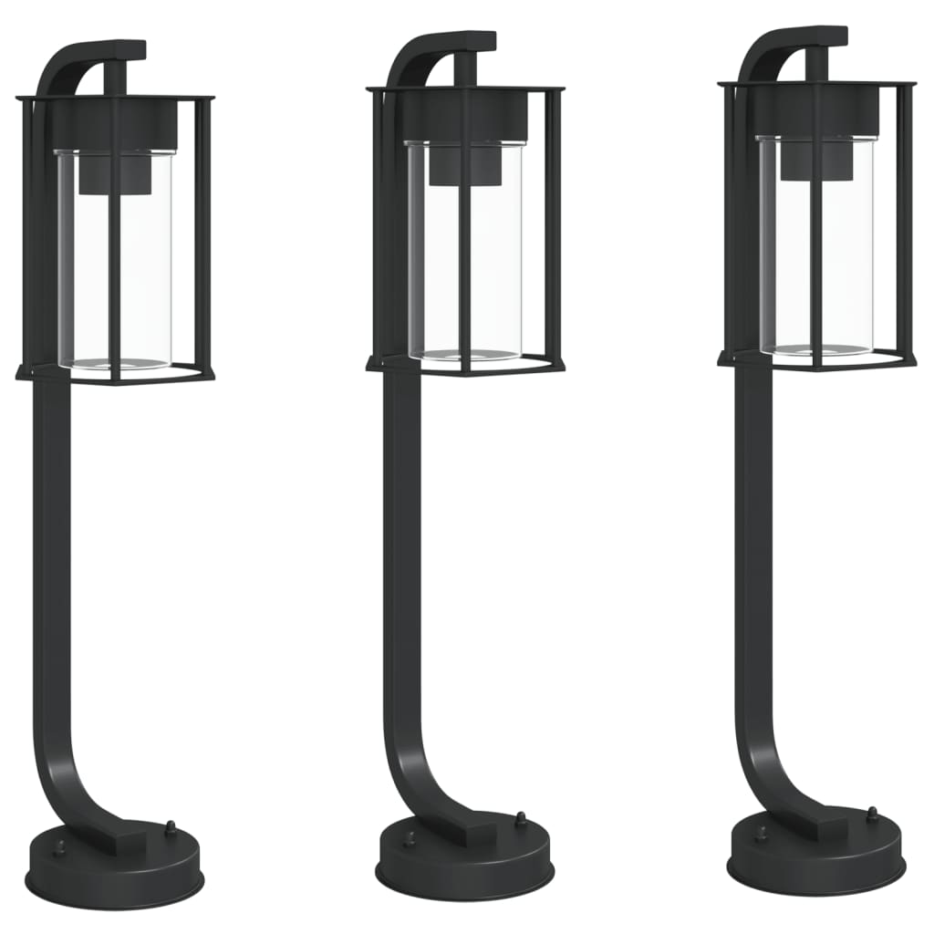 Lampadaires d'extérieur 3 pcs noir 60 cm acier inoxydable