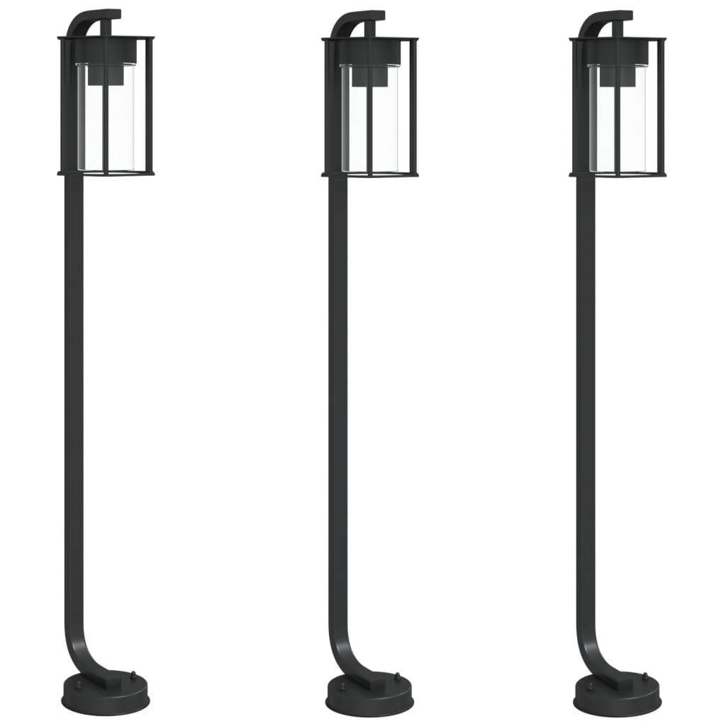 Lampadaires d'extérieur 3 pcs noir 100 cm acier inoxydable