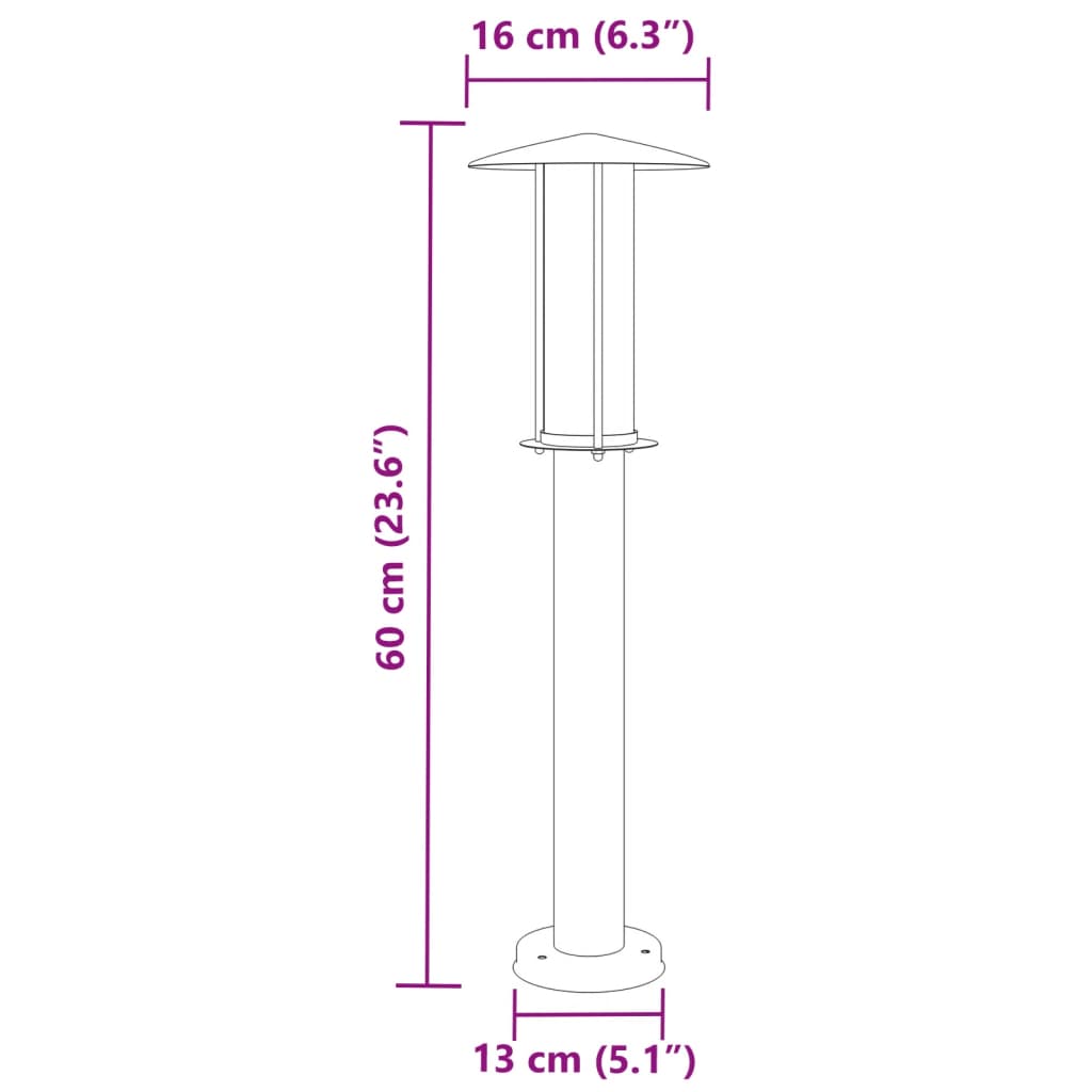 Lampadaire d'extérieur argenté 60 cm acier inoxydable