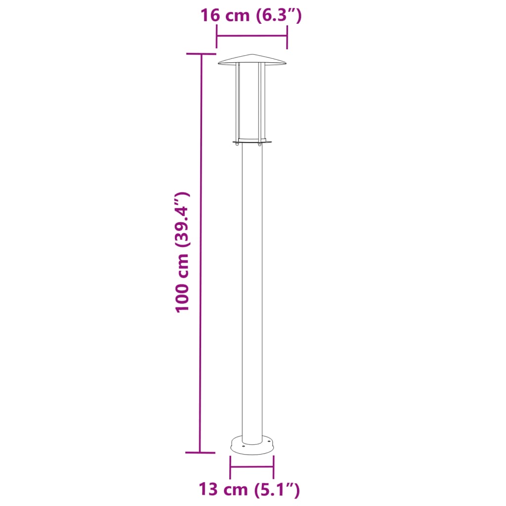 Lampadaire d'extérieur argenté 100 cm acier inoxydable