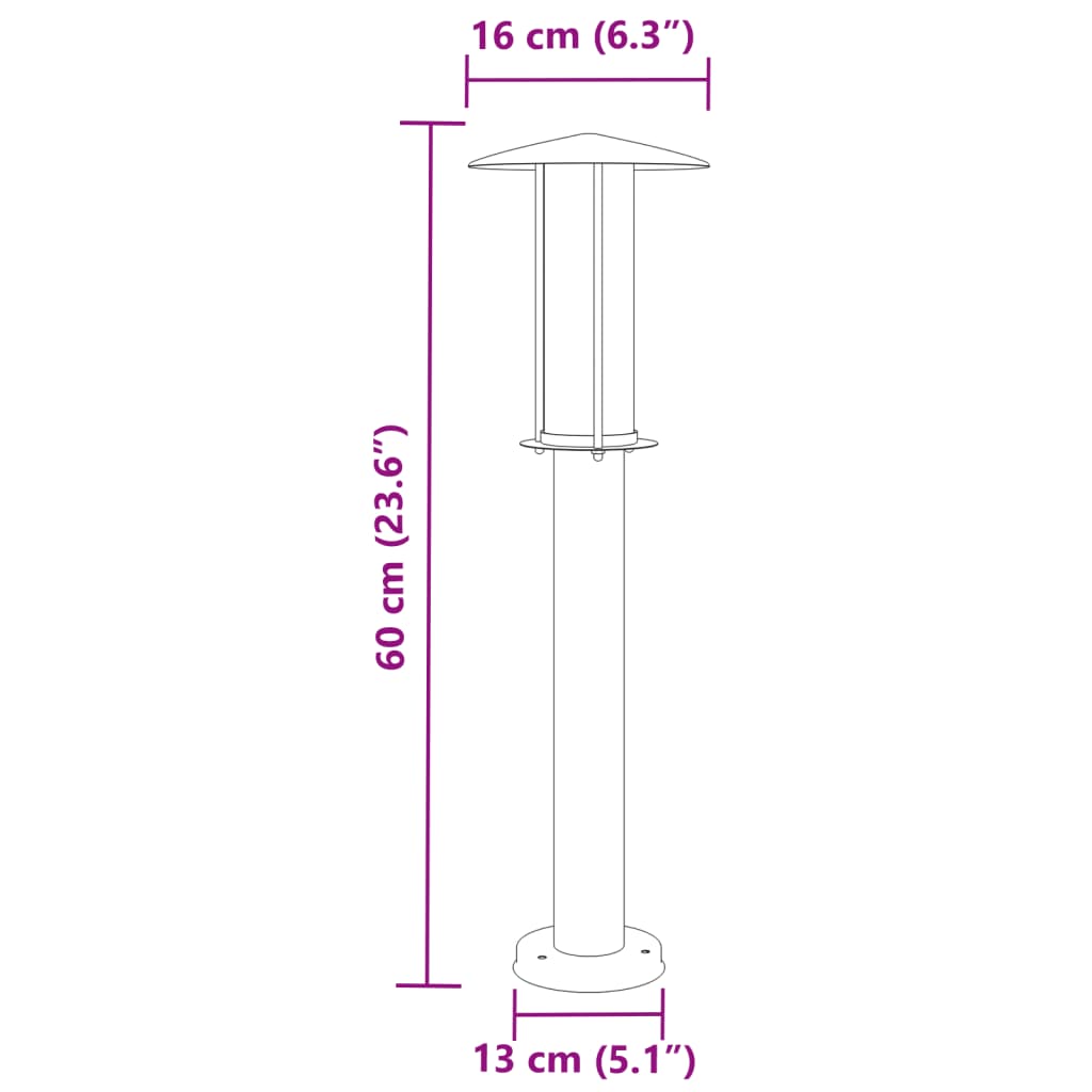 Lampadaire d'extérieur noir 60 cm acier inoxydable